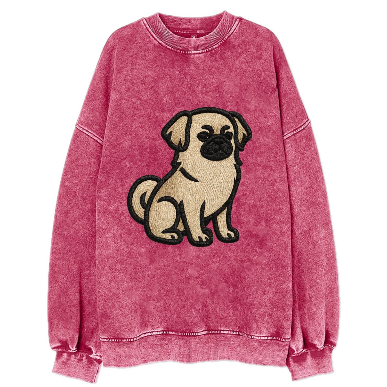 Tibetan Spaniel - Fawn small dog embroid - Vintage Sweatshirt - Pink