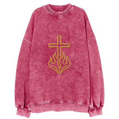 Burning Bush Cross  - Vintage Sweatshirt - Pink