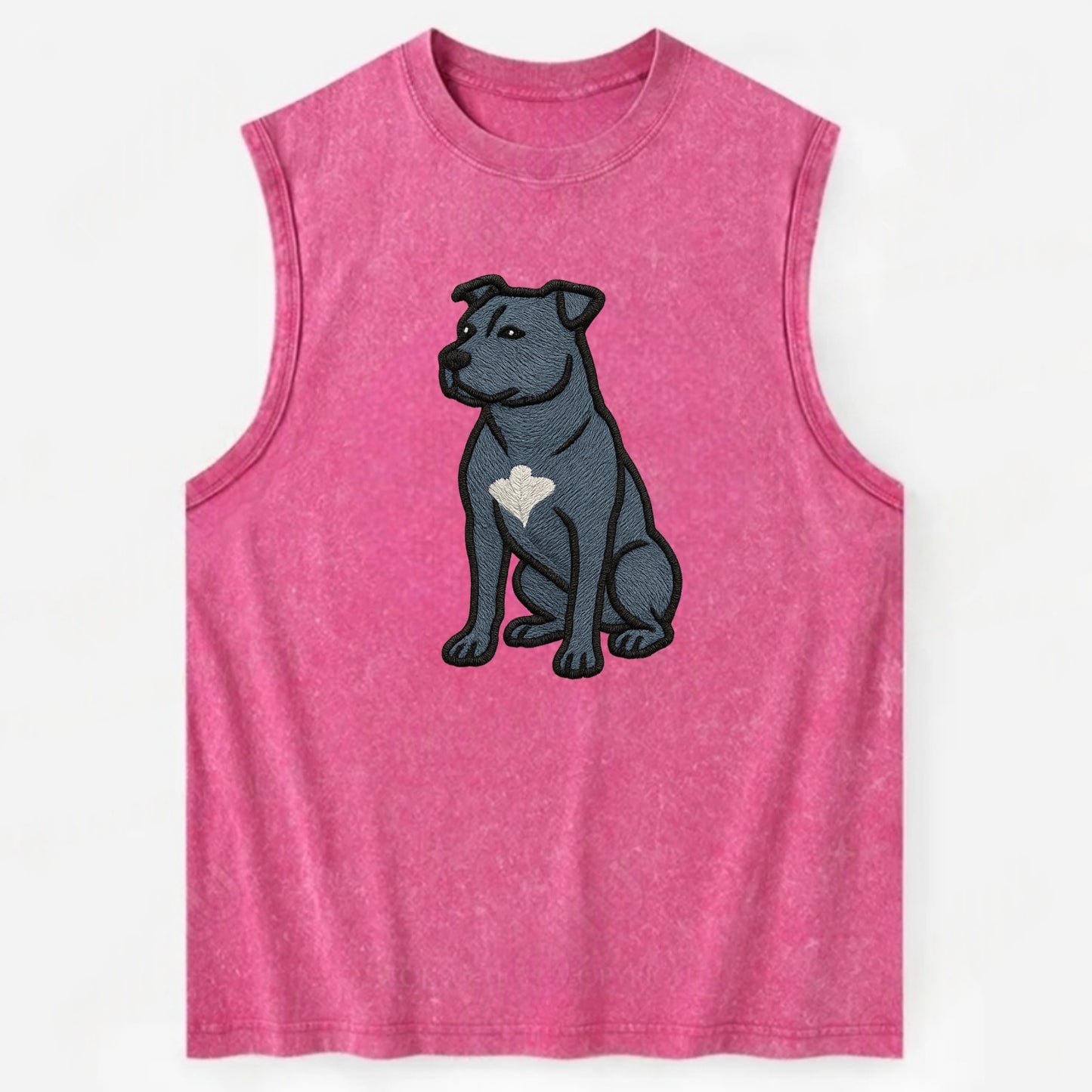 American Staffordshire Terrier - Blue embroidered design - Vintage Washed Tank - Pink