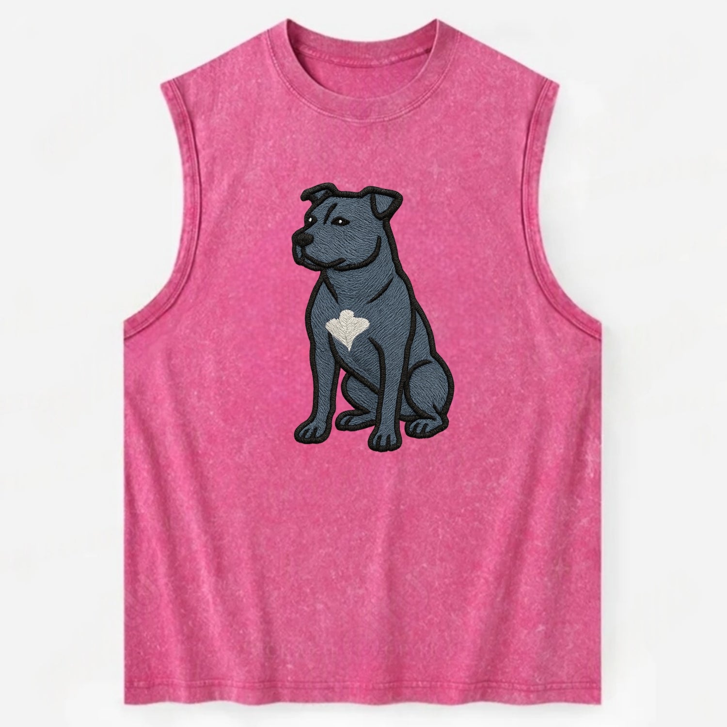 American Staffordshire Terrier - Blue embroidered design - Vintage Washed Tank - Pink