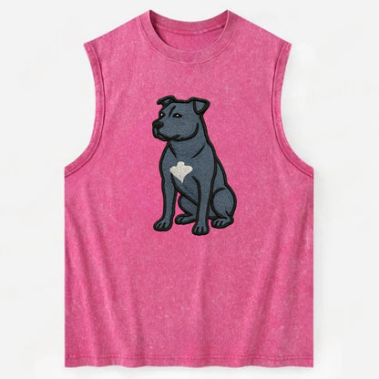 American Staffordshire Terrier - Blue embroidered design - Vintage Washed Tank - Pink