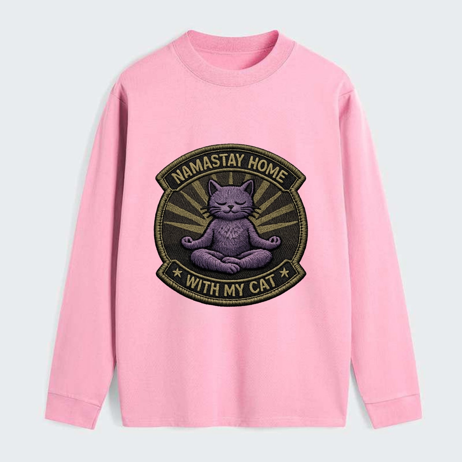 NAMASTAY HOME WITH MY CAT - yoga cat in purple , introvert cat - Classic Long Sleeve Shirt - Pink