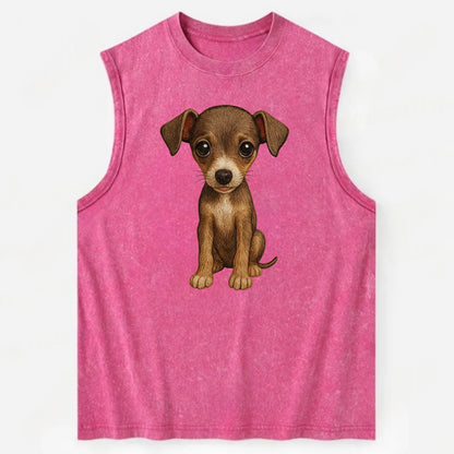 Baby Italian Greyhound Puppy - sleek tiny body, long legs, gentle eyes, - Vintage Washed Tank - Pink