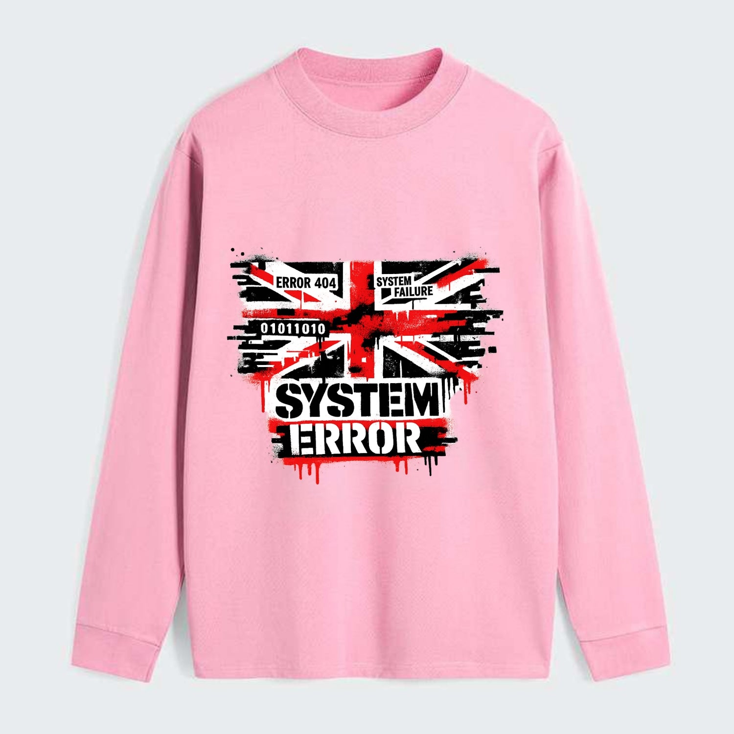 SYSTEM ERROR | Glitch Union Jack pattern | Digital corruption effect | - Classic Long Sleeve Shirt - Pink