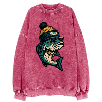 Erie Lake Trout wearing Erie beanie with - Vintage Sweatshirt - Pink