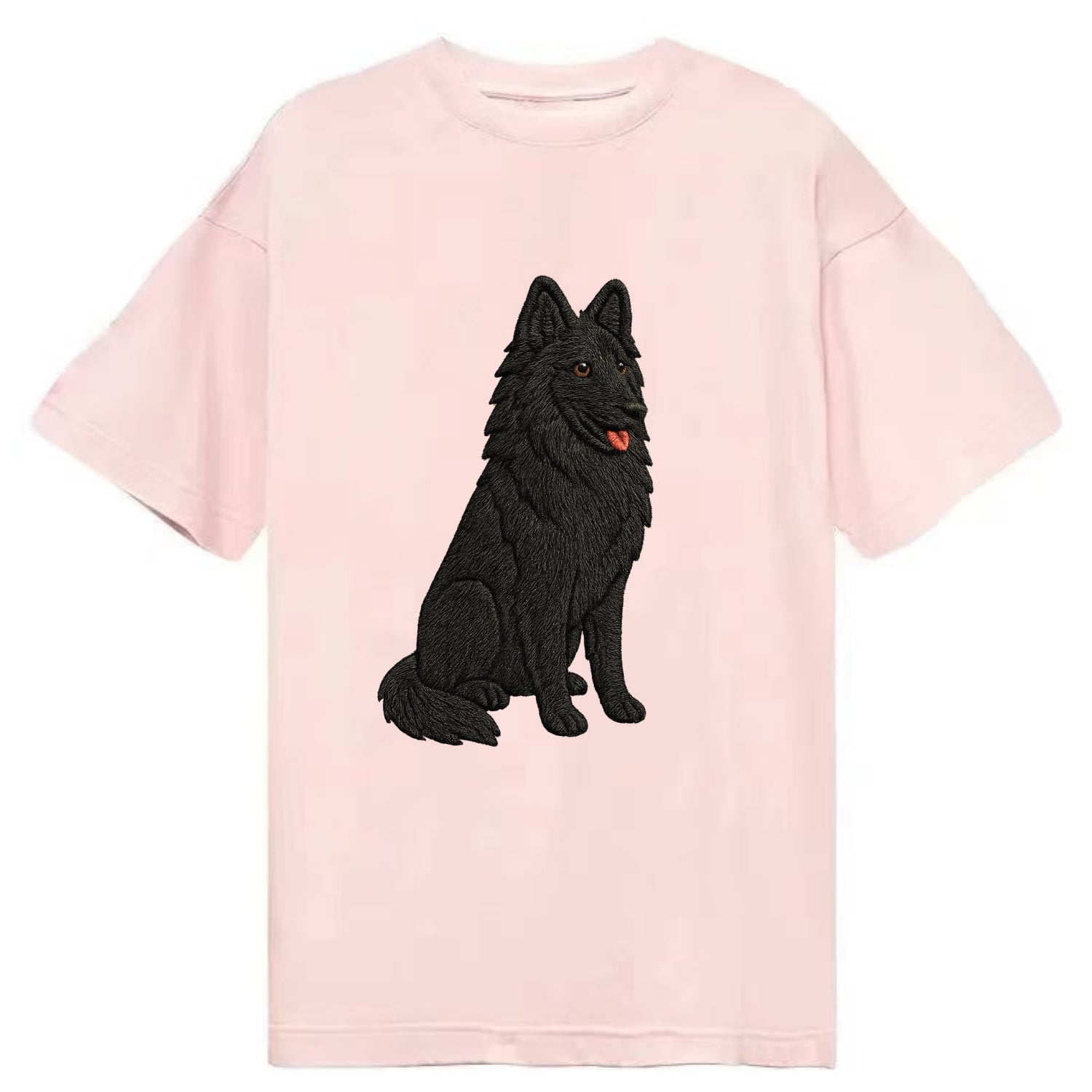 Belgian Sheepdog - Black long-haired embroidered pose - Classic T-shirt - Pink