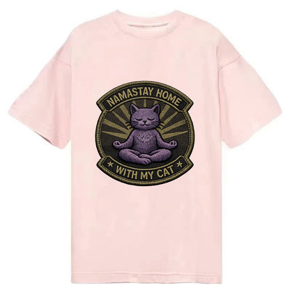 NAMASTAY HOME WITH MY CAT - yoga cat in purple , introvert cat - Classic T-shirt - Pink