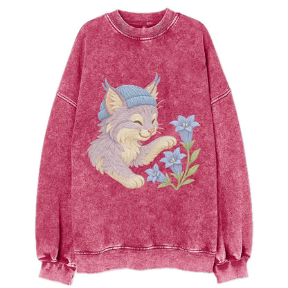 Lynx and Gentian  - Vintage Sweatshirt - Pink