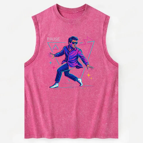 confident figure sliding across polished wooden floor in socks and sunglasses - Vintage Washed Tank