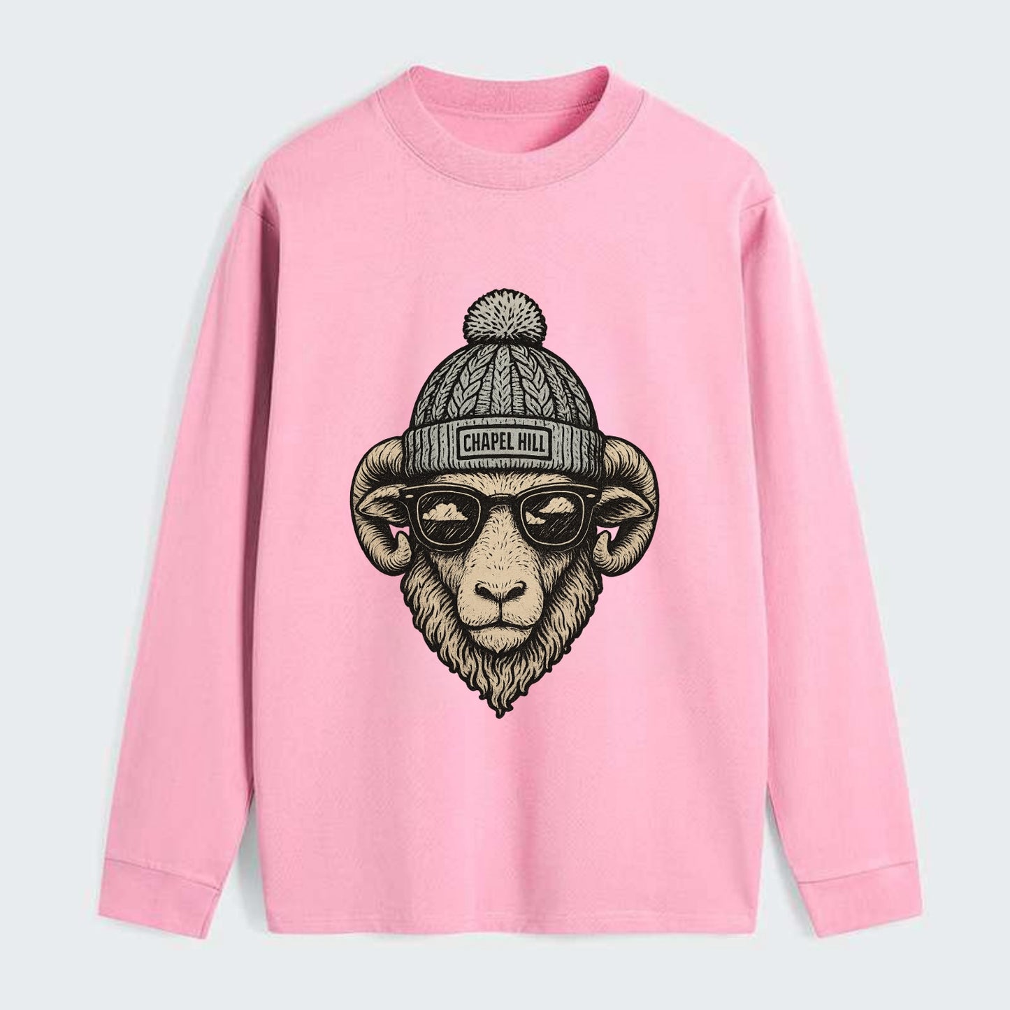 Chapel Hill Tar Heel Ram wearing UNC bea - Classic Long Sleeve Shirt - Pink