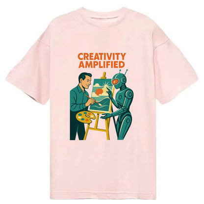 Artist and AI creating beautiful masterpiece together - "Creativity Amplified" - - Classic T-shirt - Pink