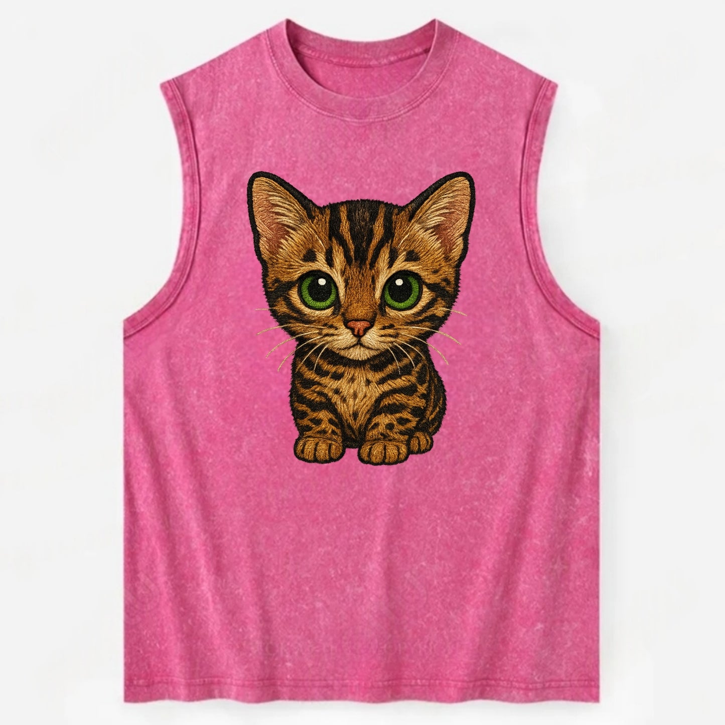 Baby Bengal Kitten - spotted/marbled wild coat, green eyes, athletic build, - Vintage Washed Tank - Pink
