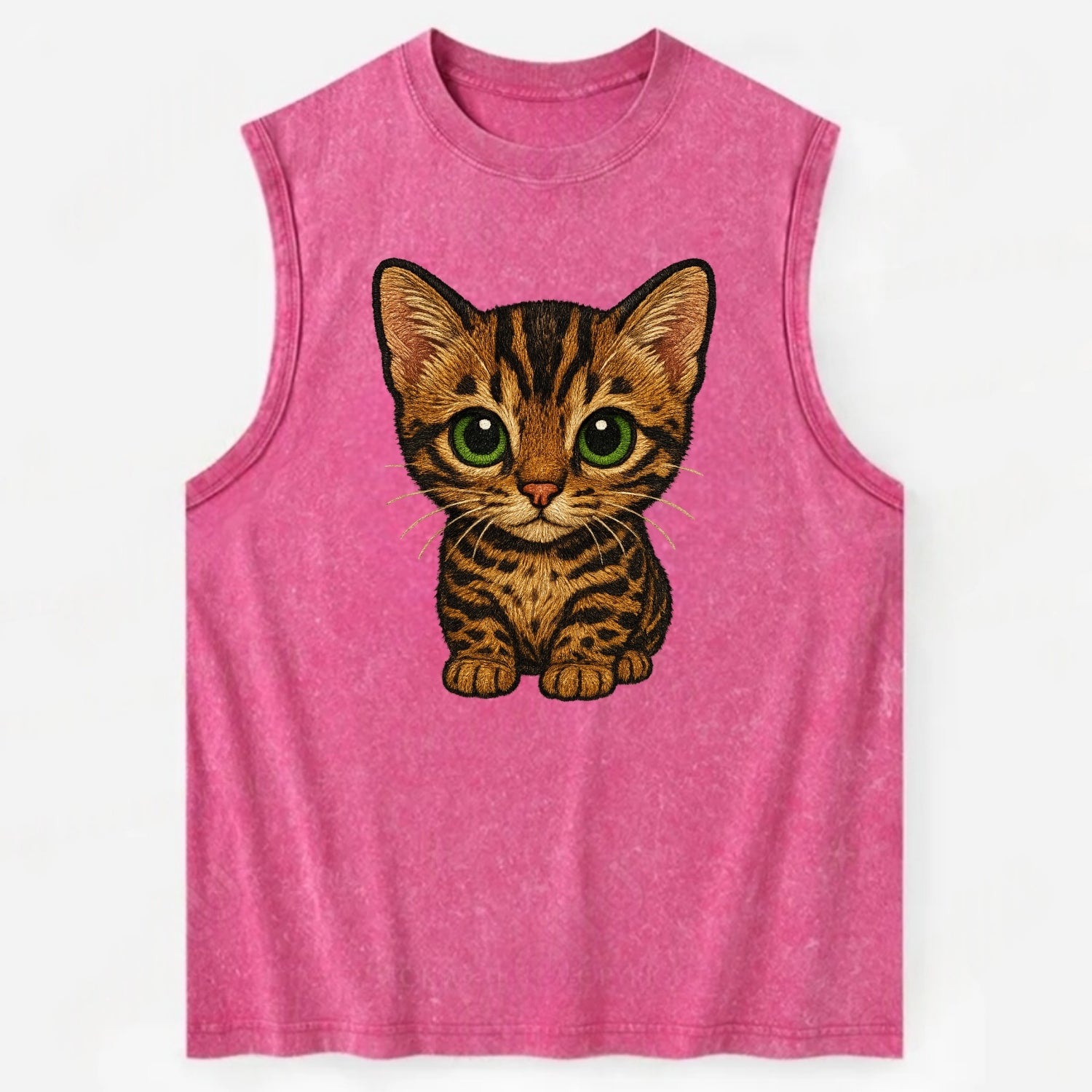 Baby Bengal Kitten - spotted/marbled wild coat, green eyes, athletic build, - Vintage Washed Tank - Pink