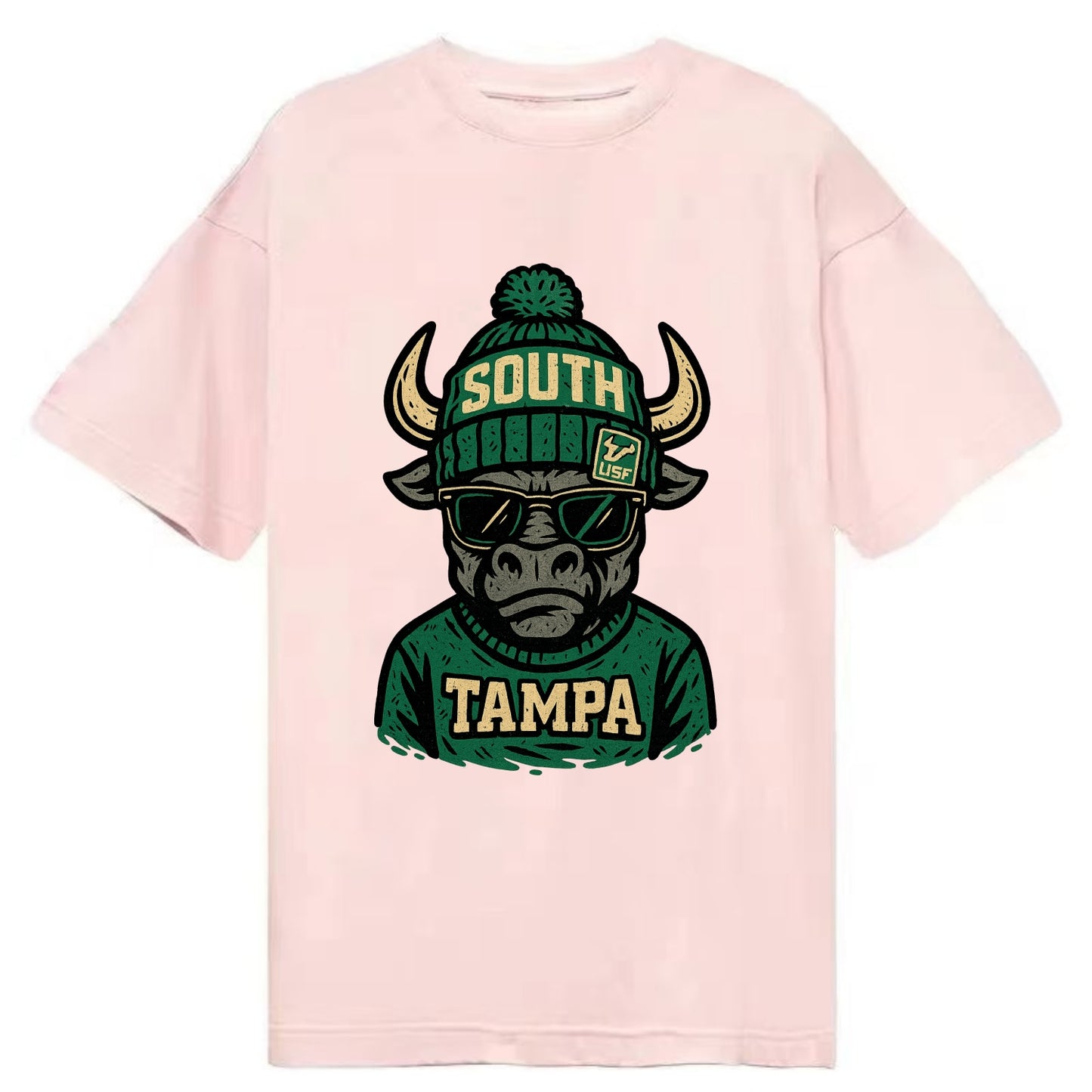 Tampa Bull wearing South Florida beanie with USF patch - Classic T-shirt - Pink