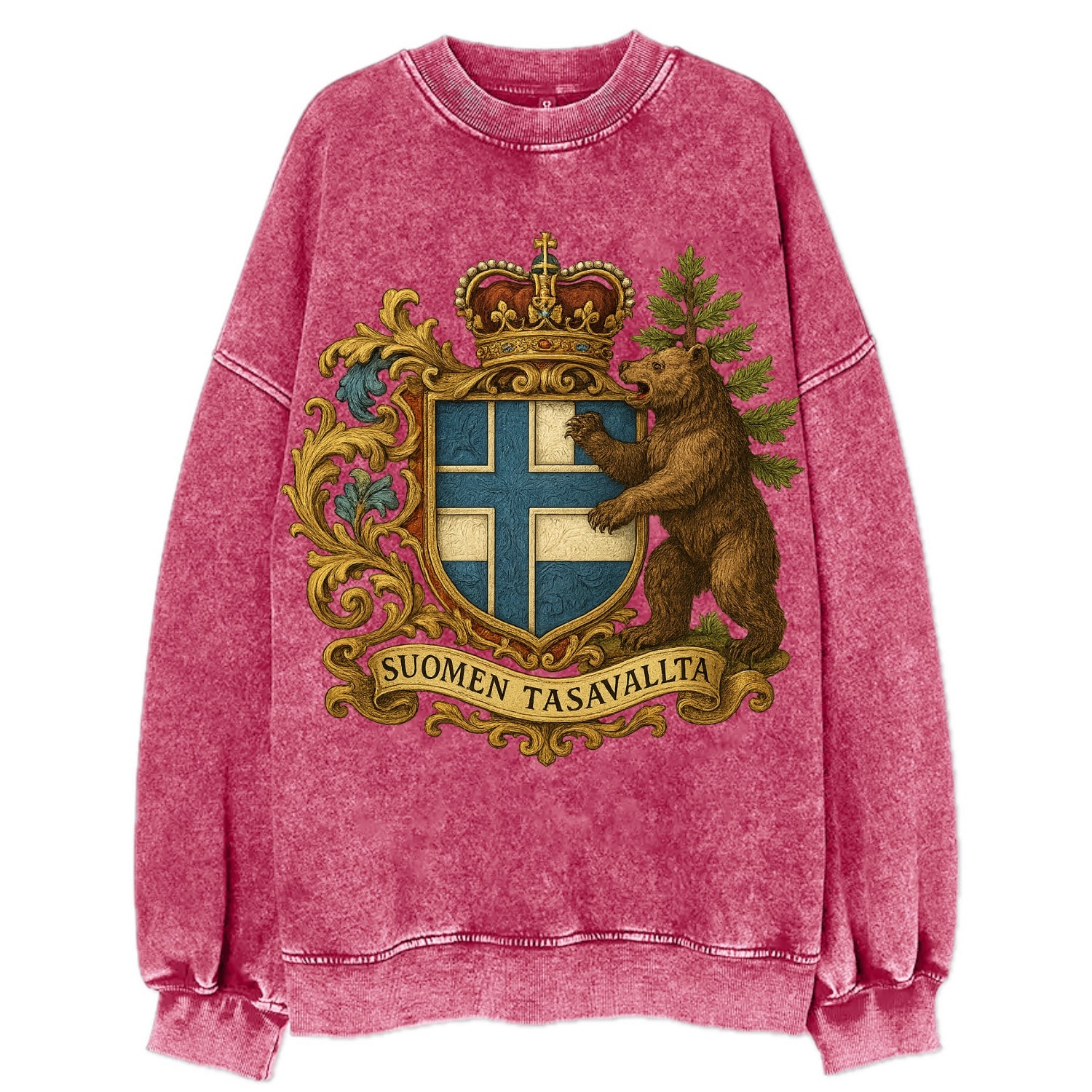 Finland Brown Bear Emblem  - Vintage Sweatshirt - Pink