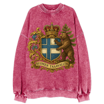 Finland Brown Bear Emblem  - Vintage Sweatshirt - Pink
