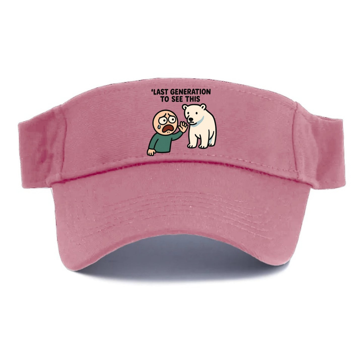 Person waving goodbye to polar bear - "Last generation to see this" - extinction grief - Visor - Pink