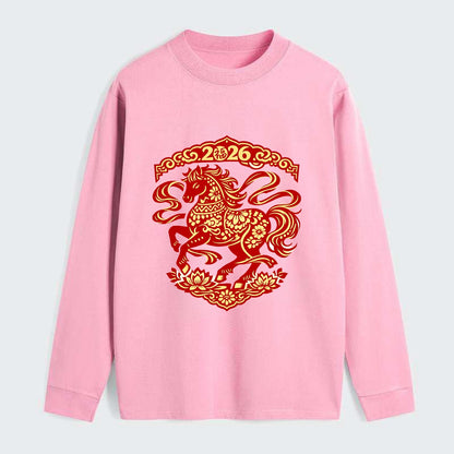 DANCING HORSE | Elegant prancing horse in motion | Graceful curved pose - Classic Long Sleeve Shirt - Pink