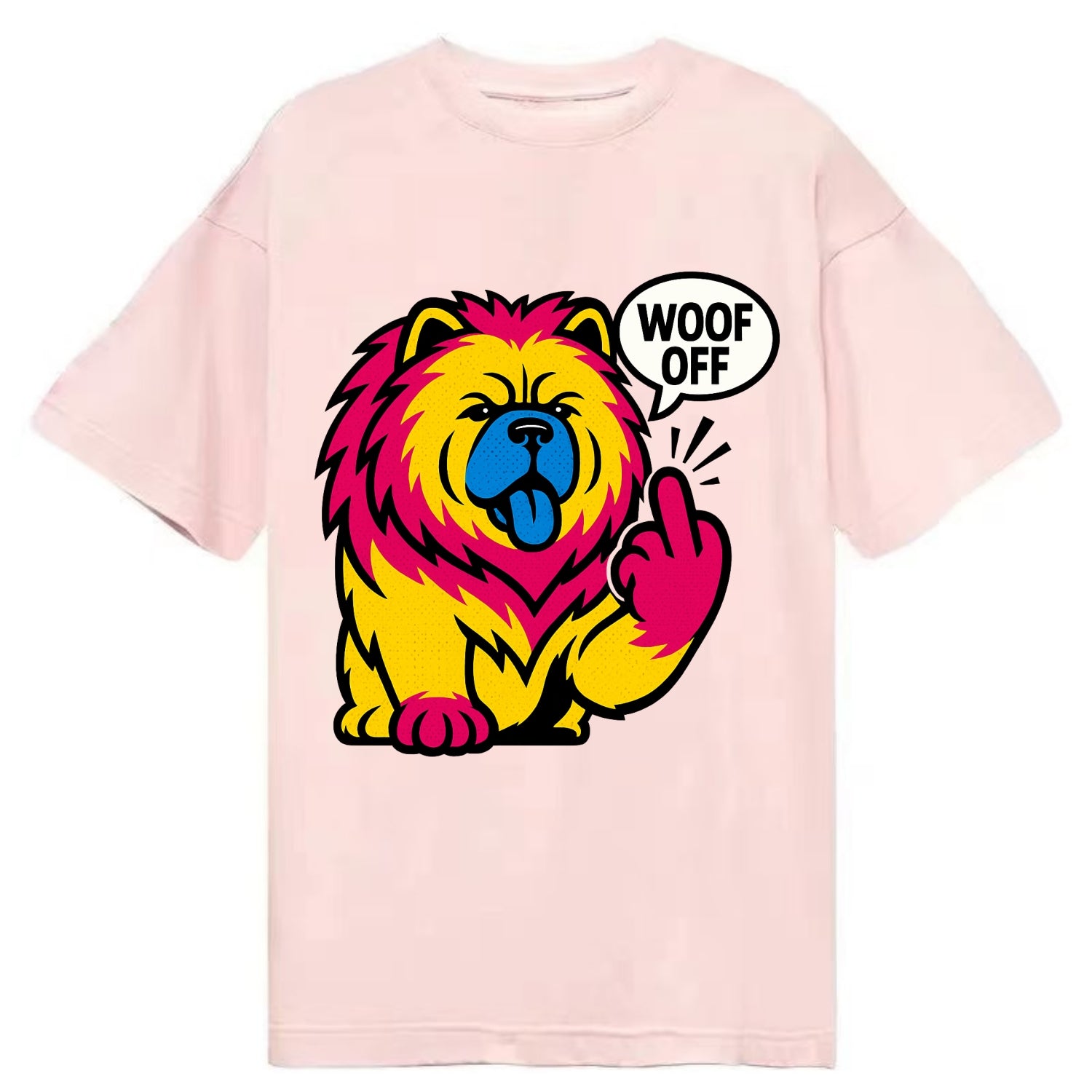 Chow Chow with lion mane and blue-black tongue, fluffy dignified paw up with sass - Classic T-shirt - Pink