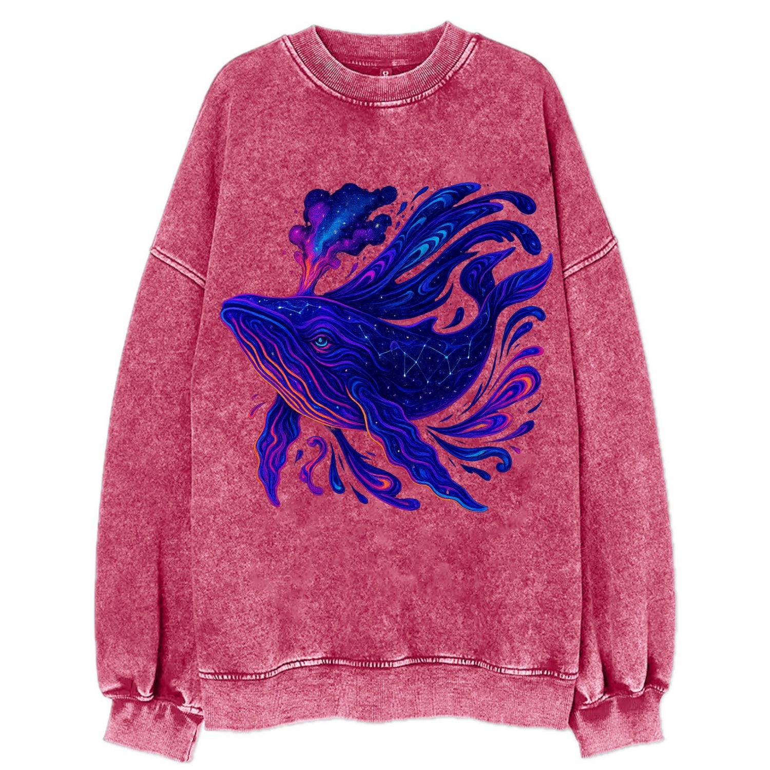 Majestic whale with body composed of galaxy clusters, stellar fins flowing - Vintage Sweatshirt - Pink