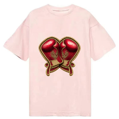 Embroidered patch design - BOXING GLOVES - red boxing gloves crossed in crimson - Classic T-shirt - Pink