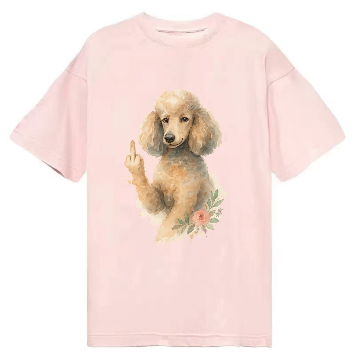 Standard Poodle with curly styled coat, intelligent face, fancy paw giving finger - Classic T-shirt - Pink