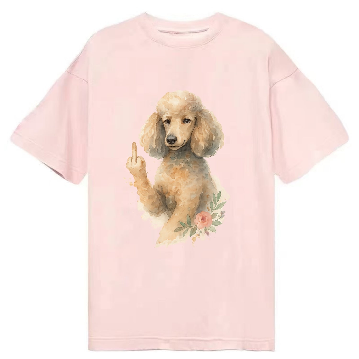 Standard Poodle with curly styled coat, intelligent face, fancy paw giving finger - Classic T-shirt - Pink
