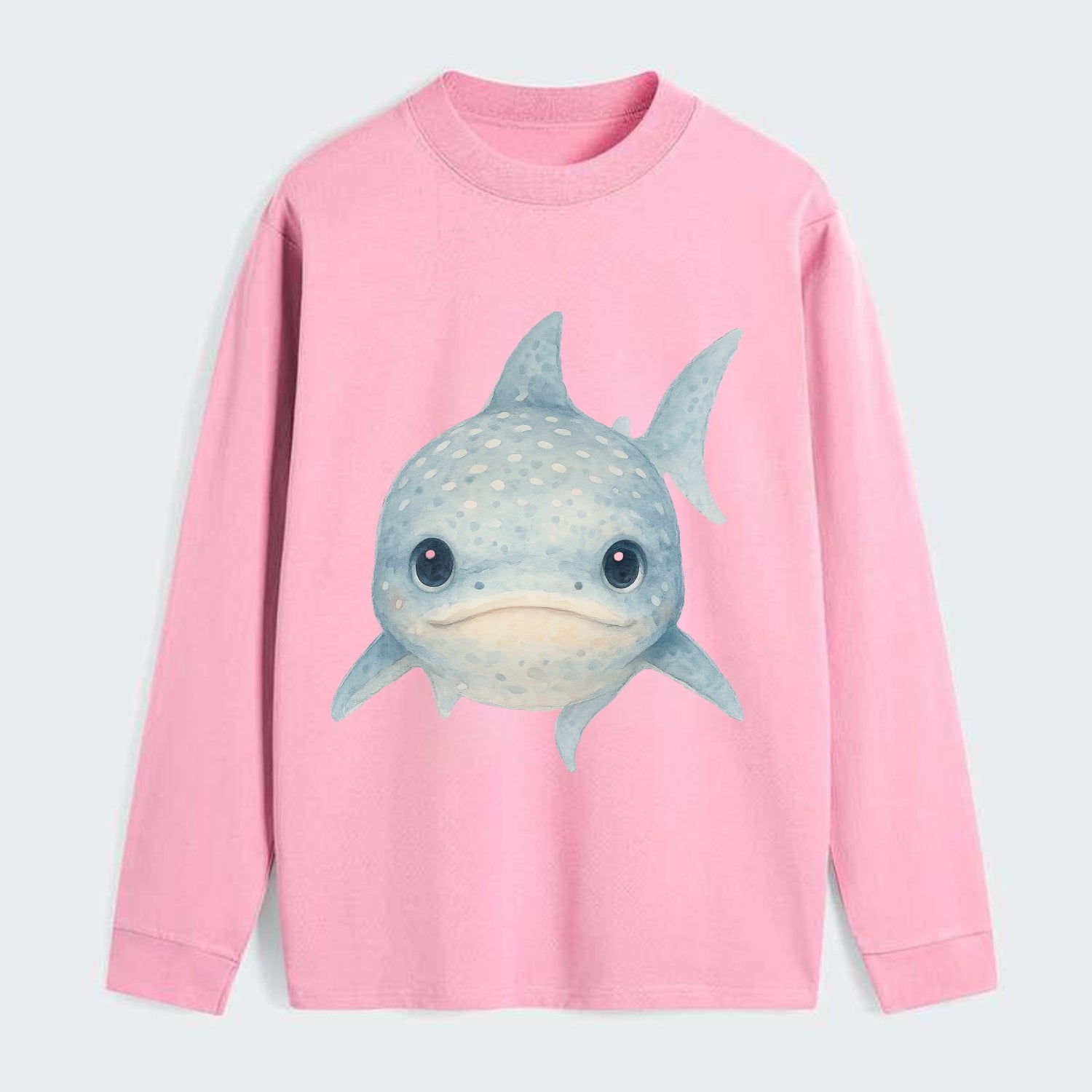 Baby Whale Shark - spotted blue-gray, wide mouth closed, tiny eyes, - Classic Long Sleeve Shirt - Pink