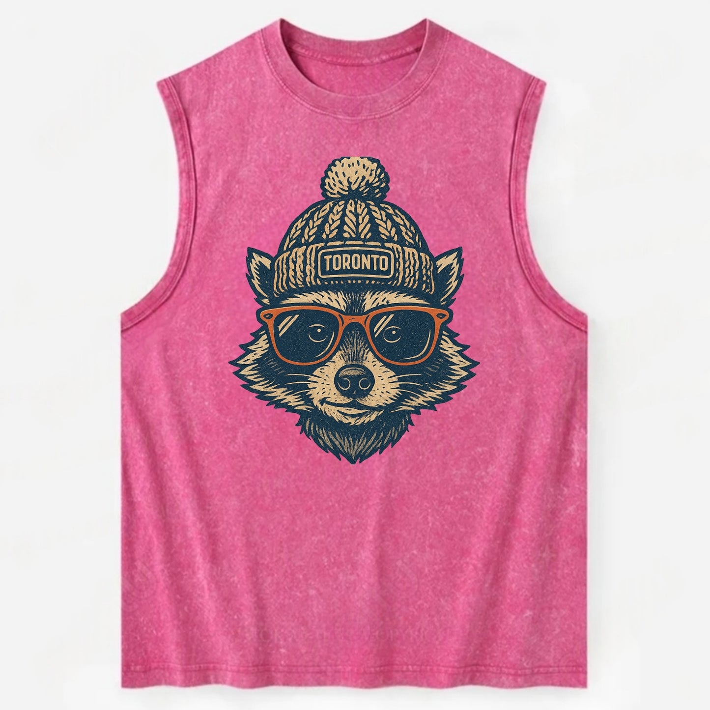 Toronto Raccoon wearing Toronto beanie w - Vintage Washed Tank - Pink