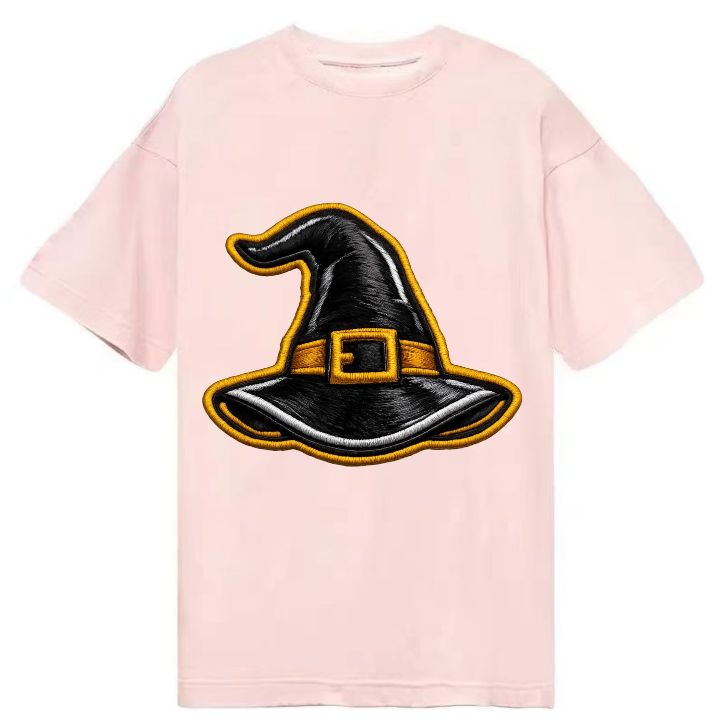 WITCH HAT - pointed hat with buckle in black and gold , coven - Classic T-shirt - Pink
