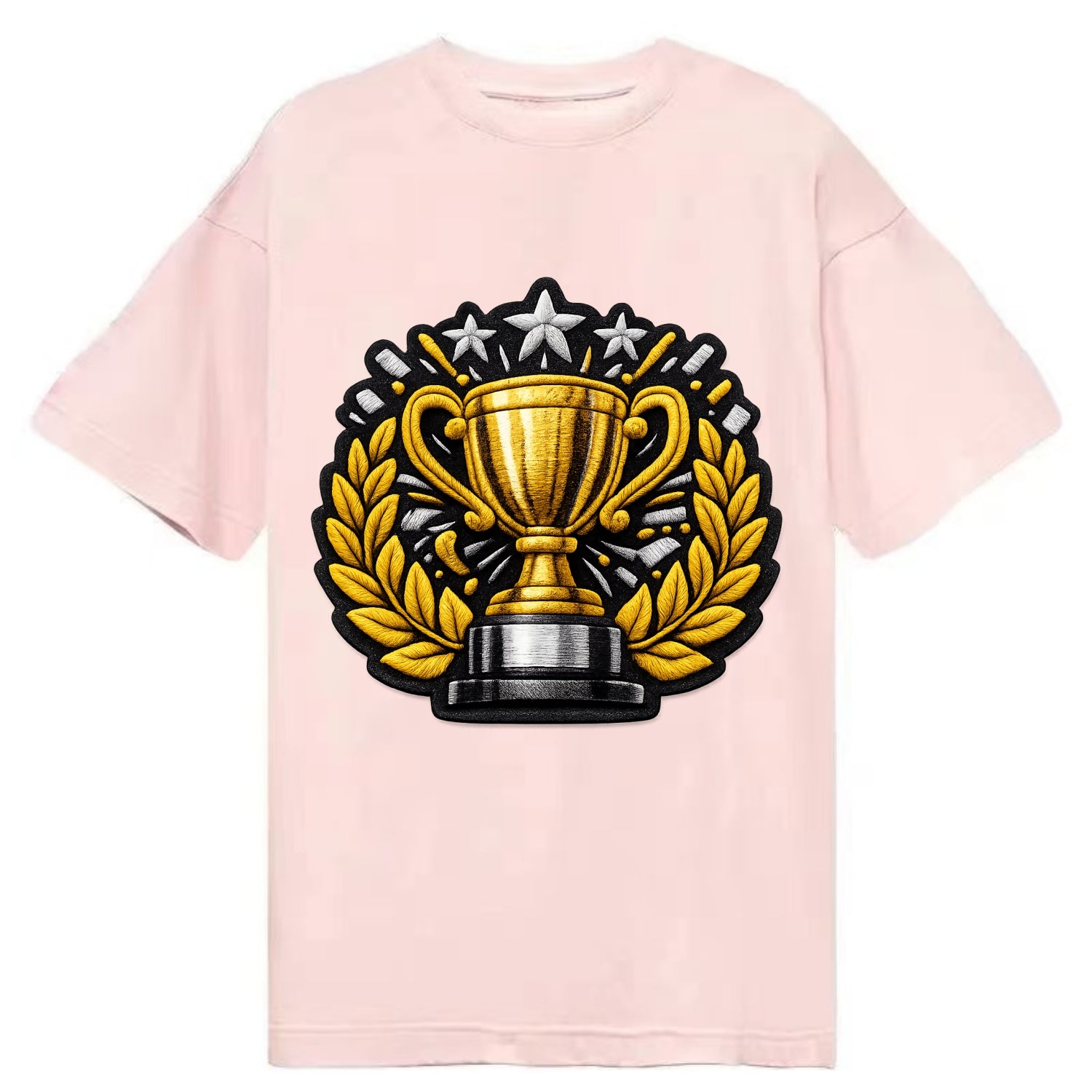 Embroidered patch design - CHAMPIONSHIP TROPHY - golden trophy cup with laurels - Classic T-shirt - Pink