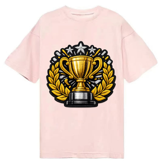 Embroidered patch design - CHAMPIONSHIP TROPHY - golden trophy cup with laurels - Classic T-shirt - Pink