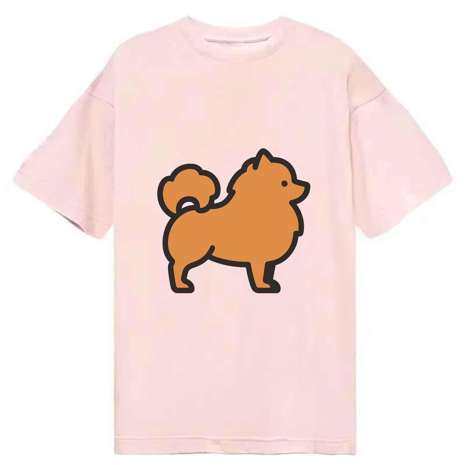 Pomeranian - Orange fluffy flat side profile - Classic T-shirt - Pink