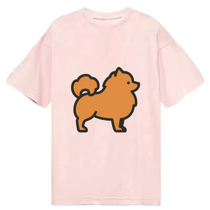 Pomeranian - Orange fluffy flat side profile - Classic T-shirt - Pink