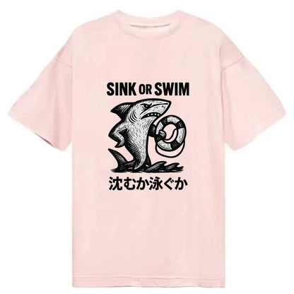 Sink or Swim - Shark holding a life pres Classic T-shirt - Pink