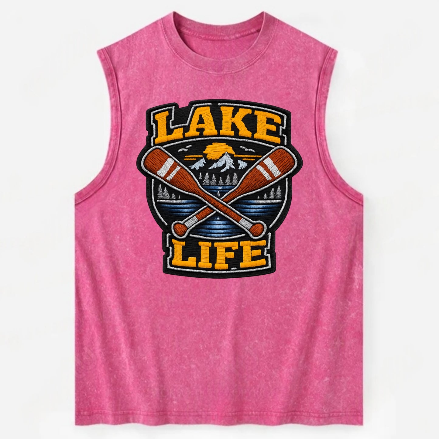 CANOE PADDLE - wooden paddle crossed in brown and cream , lake life - Vintage Washed Tank - Pink