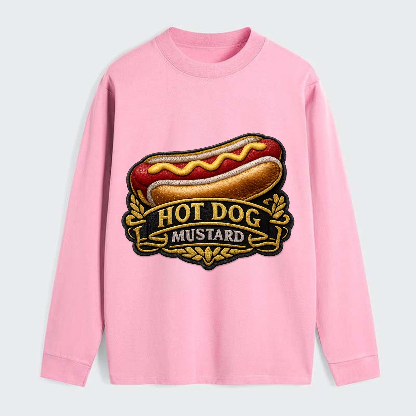 HOT DOG MUSTARD - classic hot dog in tan yellow red , ballpark food - Classic Long Sleeve Shirt - Pink