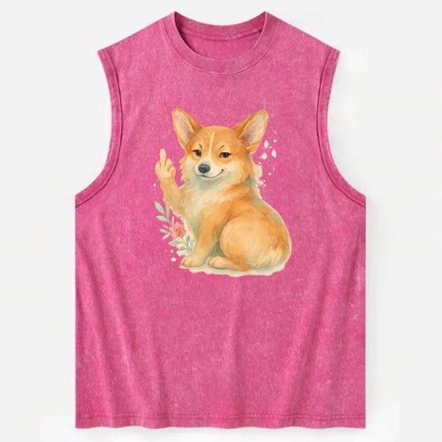 Corgi short legs and fluffy butt, one stubby paw up with sass - Vintage Washed Tank