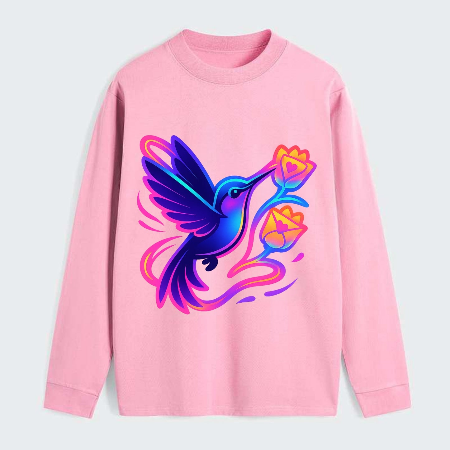 Hummingbird delivering miniature love letters tucked inside flower - Classic Long Sleeve Shirt - Pink