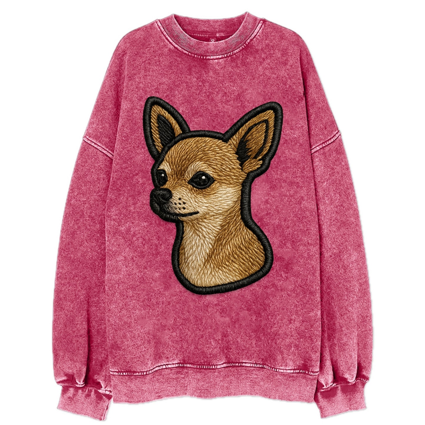 Chihuahua - Modern tiny dog logo with bo - Vintage Sweatshirt - Pink