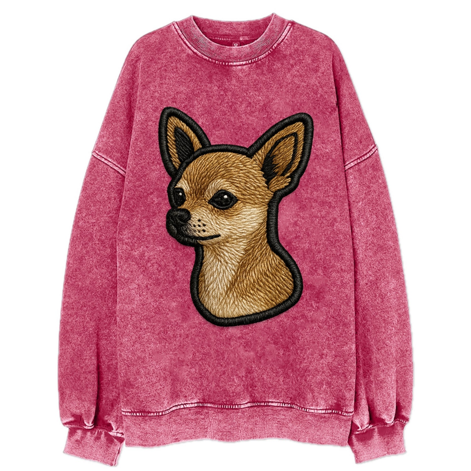 Chihuahua - Modern tiny dog logo with bo - Vintage Sweatshirt - Pink