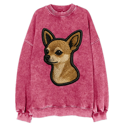 Chihuahua - Modern tiny dog logo with bo - Vintage Sweatshirt - Pink