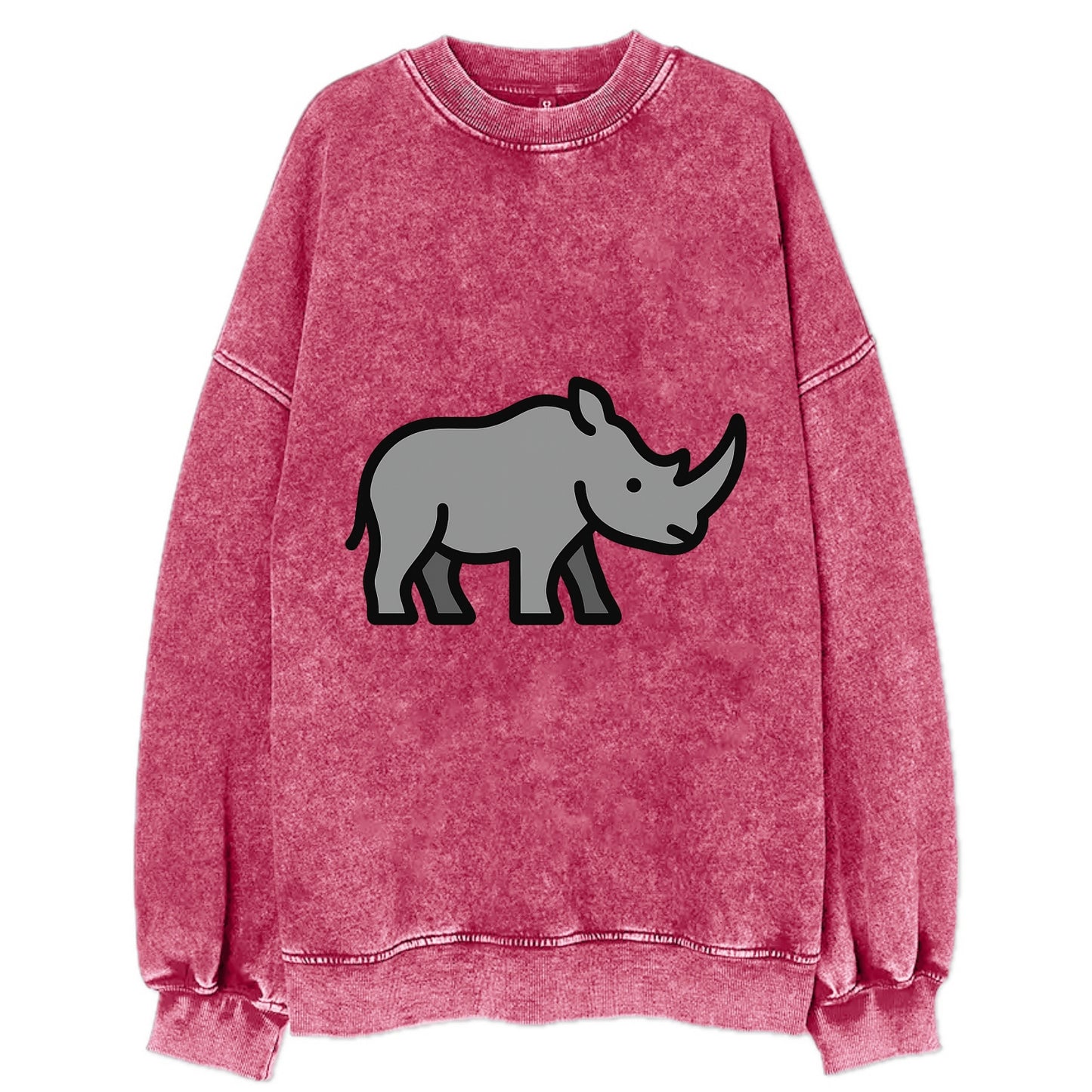 Rhinoceros - Gray with horn flat side profile - Vintage Sweatshirt - Pink