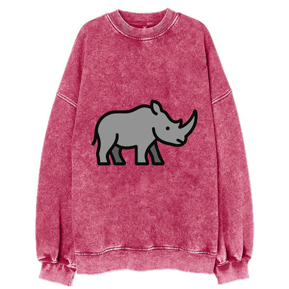 Rhinoceros - Gray with horn flat side profile - Vintage Sweatshirt - Pink