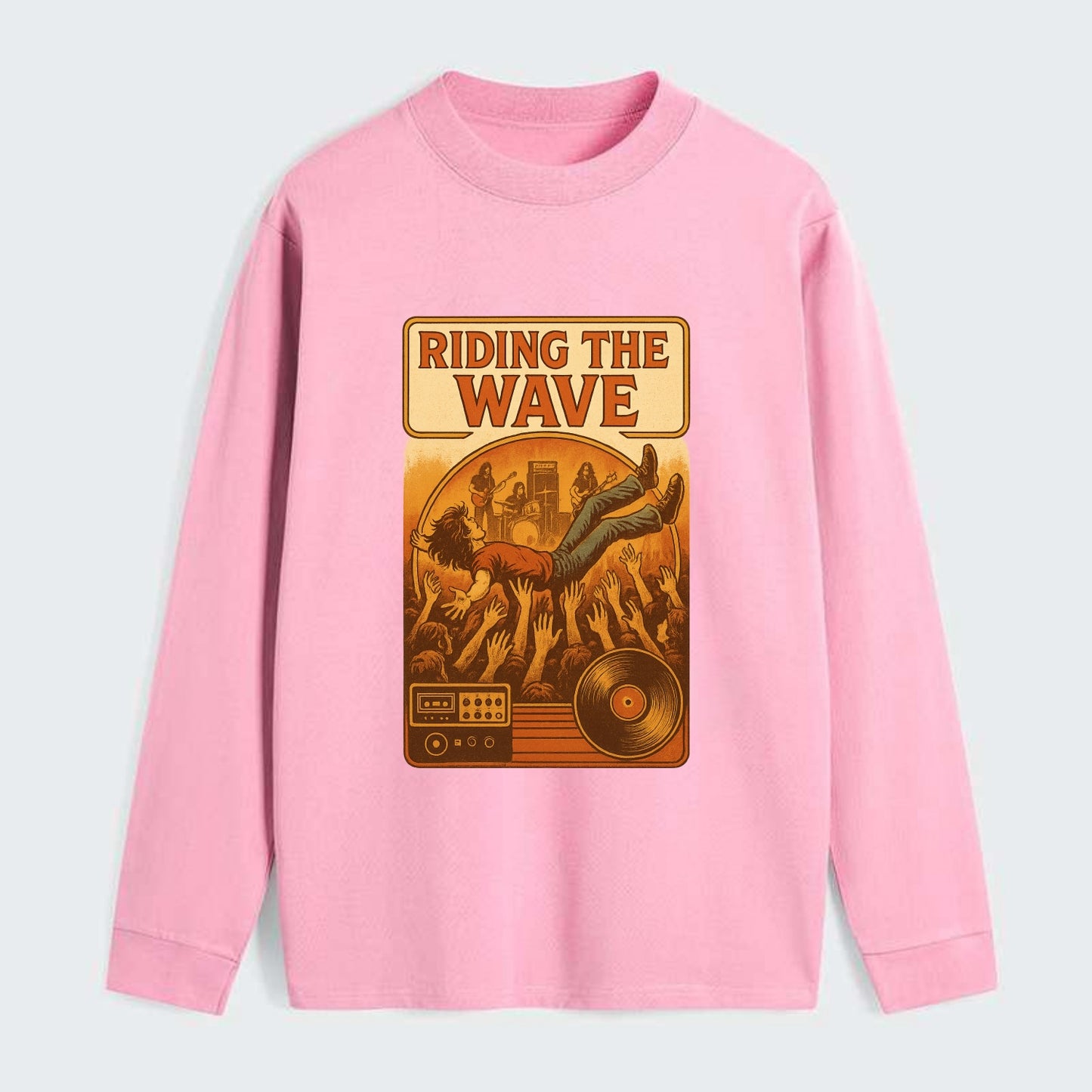 Crowd surfing at packed concert - "Riding the Wave" - concert energy - Classic Long Sleeve Shirt - Pink