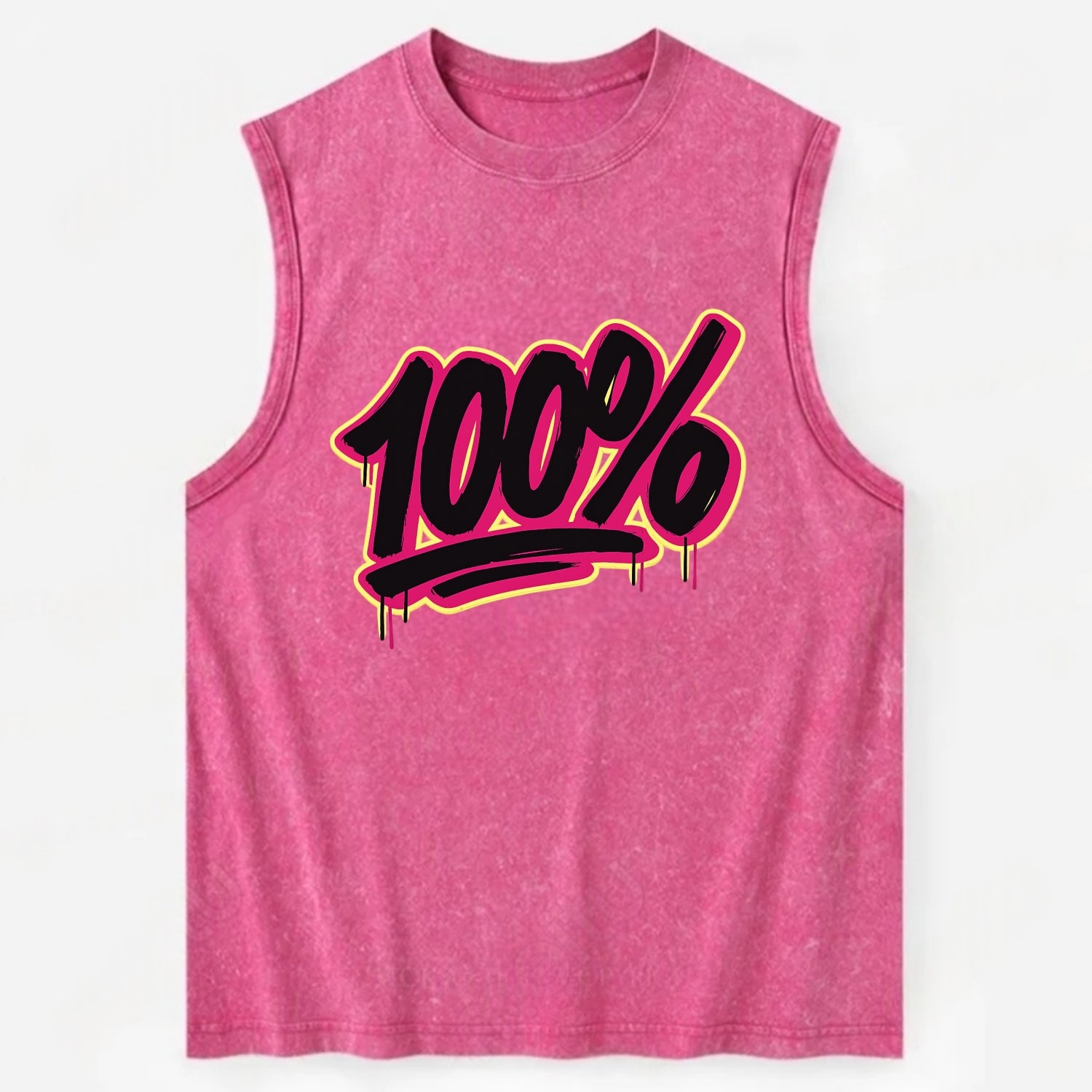 Bold typography design - "100%" - all in, fully committed - Vintage Washed Tank - Pink