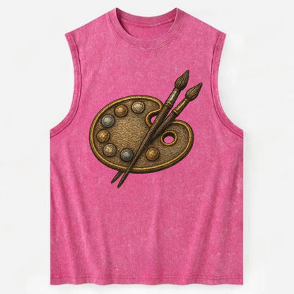 Artist palette with brushes - painter emblem - Vintage Washed Tank - Pink