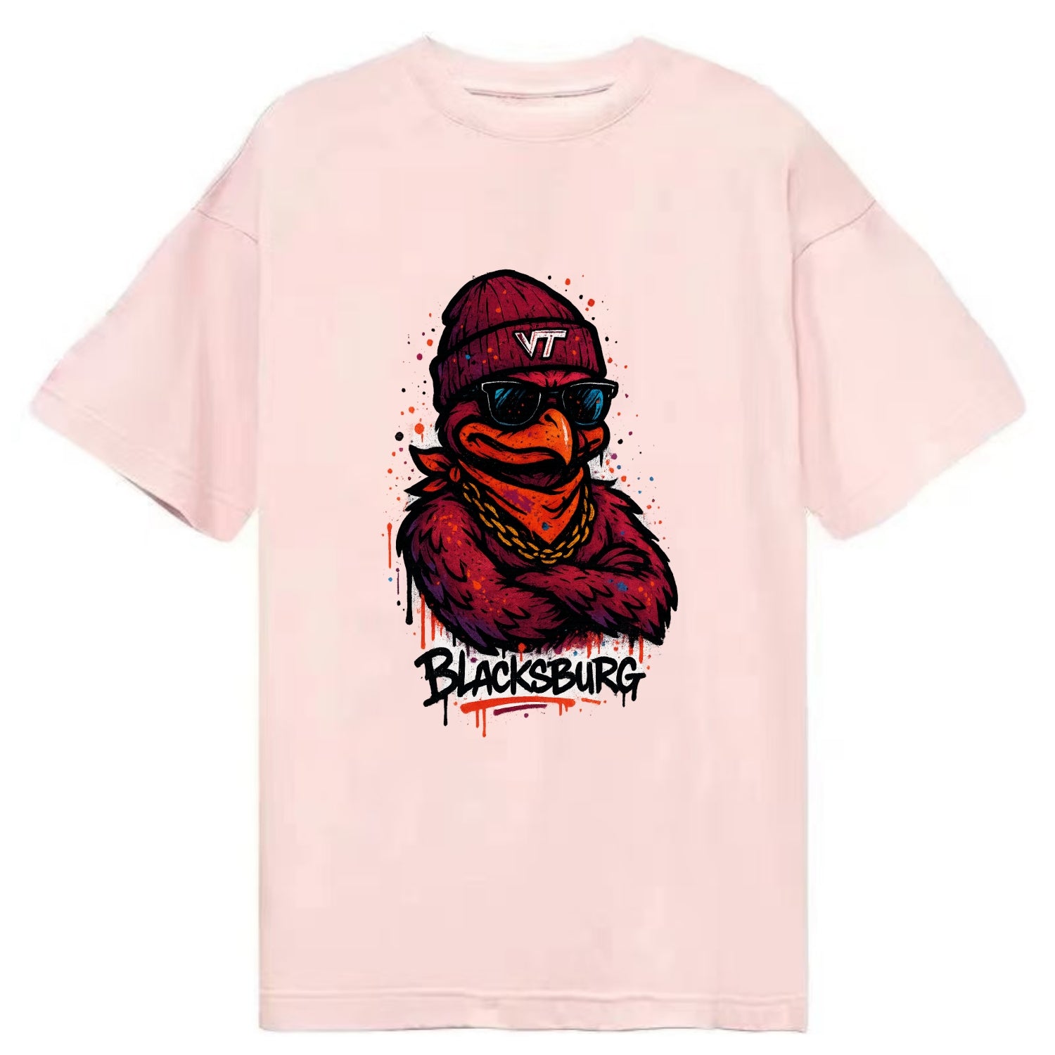 Blacksburg HokieBird wearing Virginia Tech beanie with VT patch - Classic T-shirt - Pink