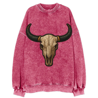 Bull Skull  - Vintage Sweatshirt - Pink