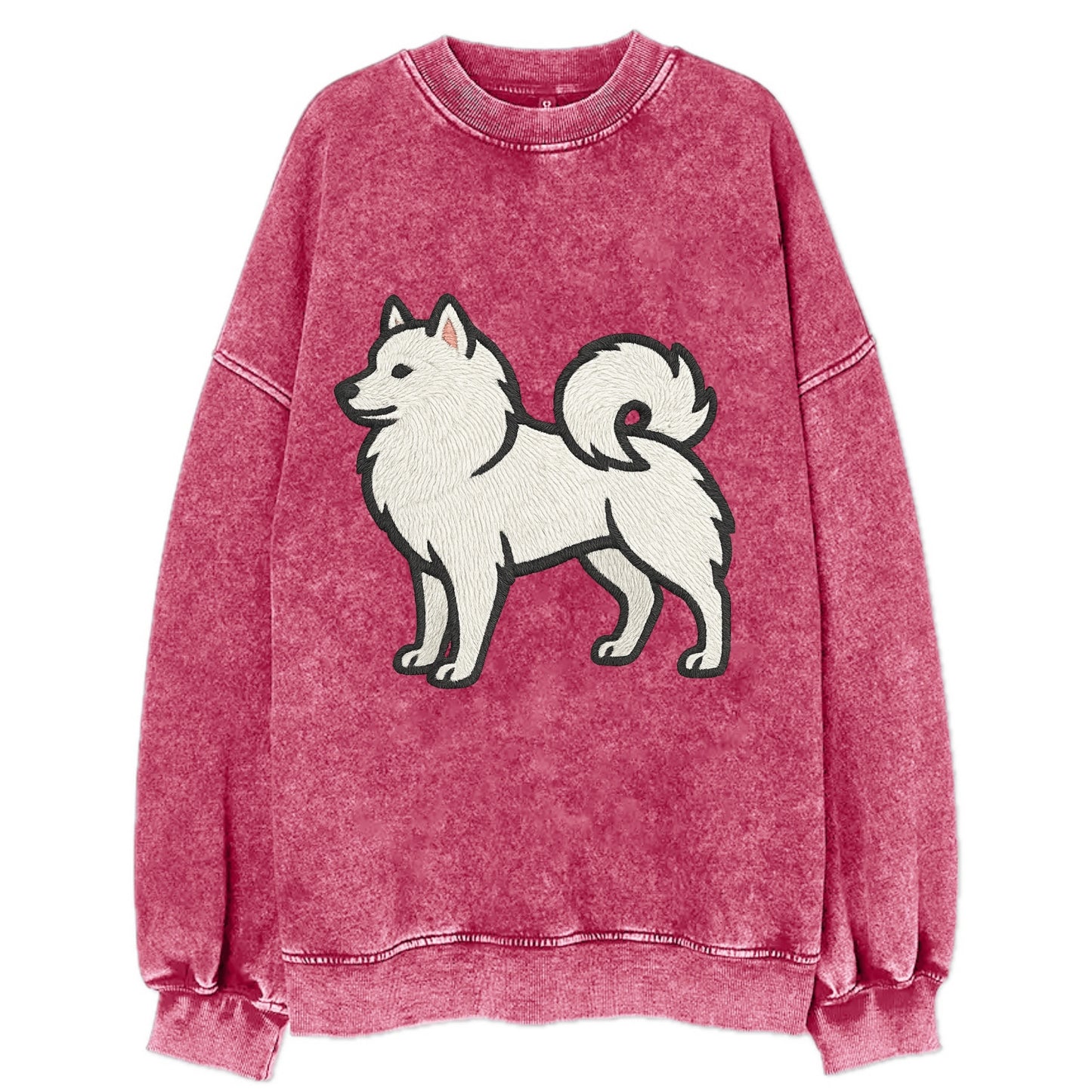 American Eskimo Dog - White spitz embroidered standing design - Vintage Sweatshirt - Pink
